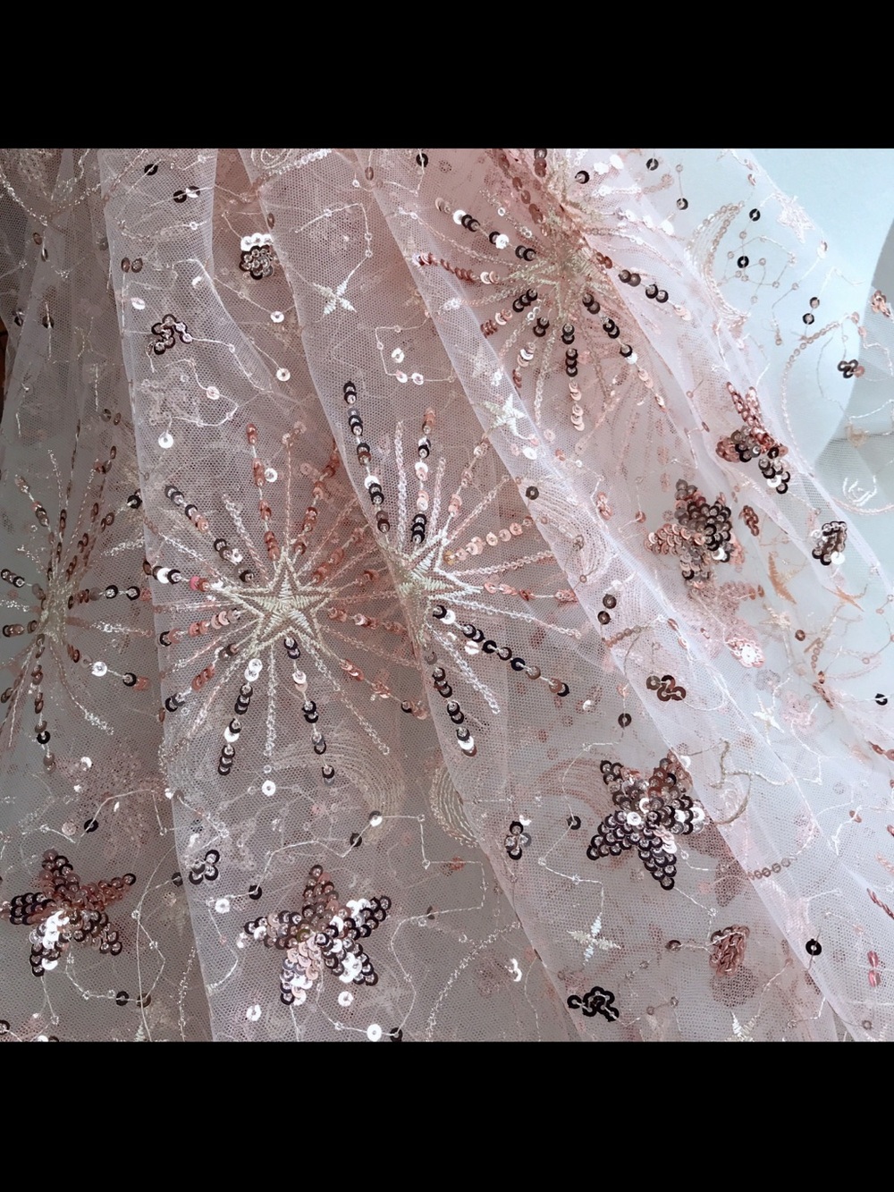 Lux Gold Sequins Star Moon Embroidery Tulle Lace fabric. DIY Wedding, Costume